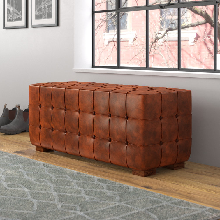 Cognac leather online tufted ottoman